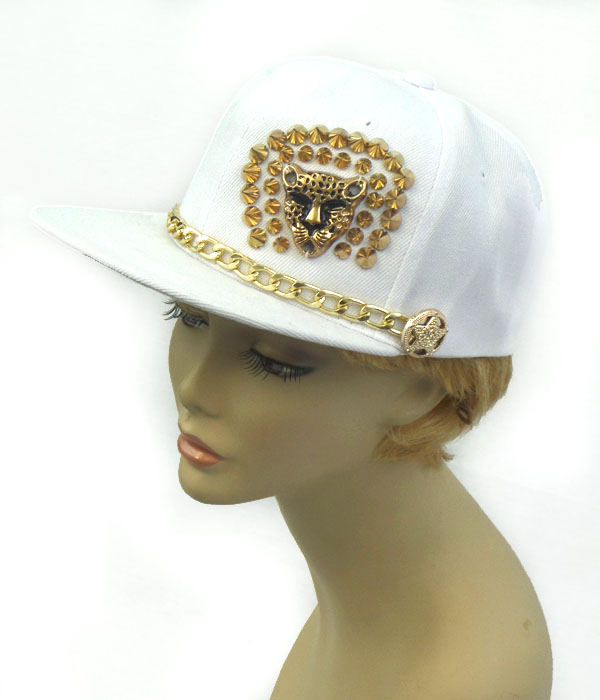 JAGUAR AND SPIKE AND CHAIN ACCENT HIPHOP CAP