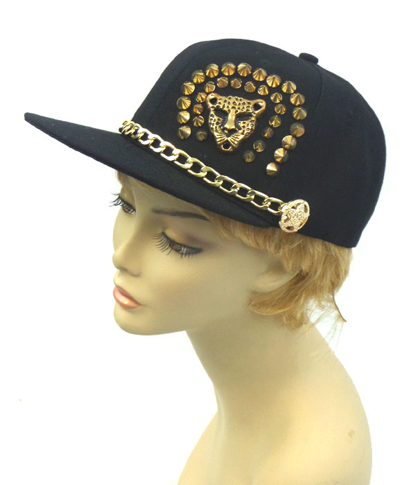 JAGUAR AND SPIKE AND CHAIN ACCENT HIPHOP CAP