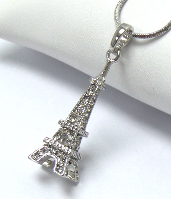 MADE IN KOREA WHITEGOLD PLATING CRYSTAL EIFFEL TOWER PENDANT NECKLACE
