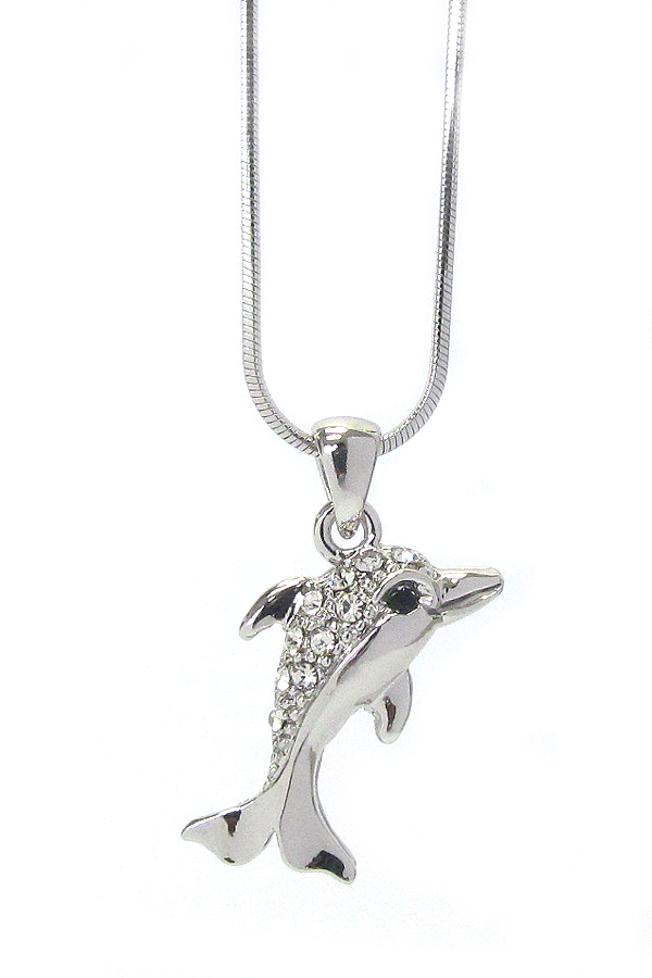 MADE IN KOREA WHITEGOLD PLATING CRYSTAL DOLPHIN PENDANT NECKLACE