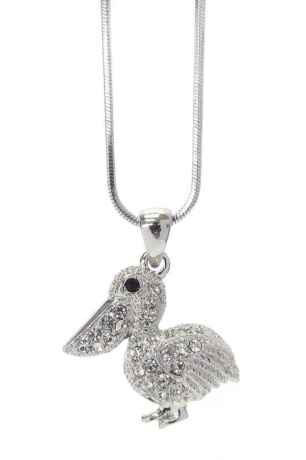 MADE IN KOREA WHITEGOLD PLATING CRYSTAL PELICAN PENDANT NECKLACE