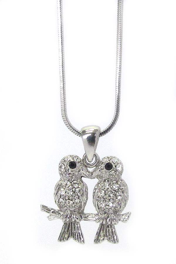 MADE IN KOREA WHITEGOLD PLATING CRYSTAL TWO BIRDS PENDANT NECKLACE