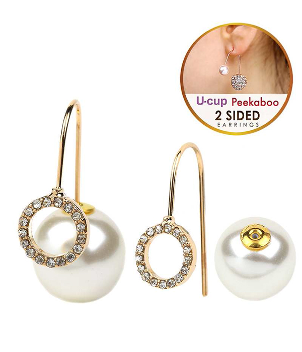 CRYSTAL AND PEARL DOUBLE SIDED FRONT AND BACK EARRING - U CUP