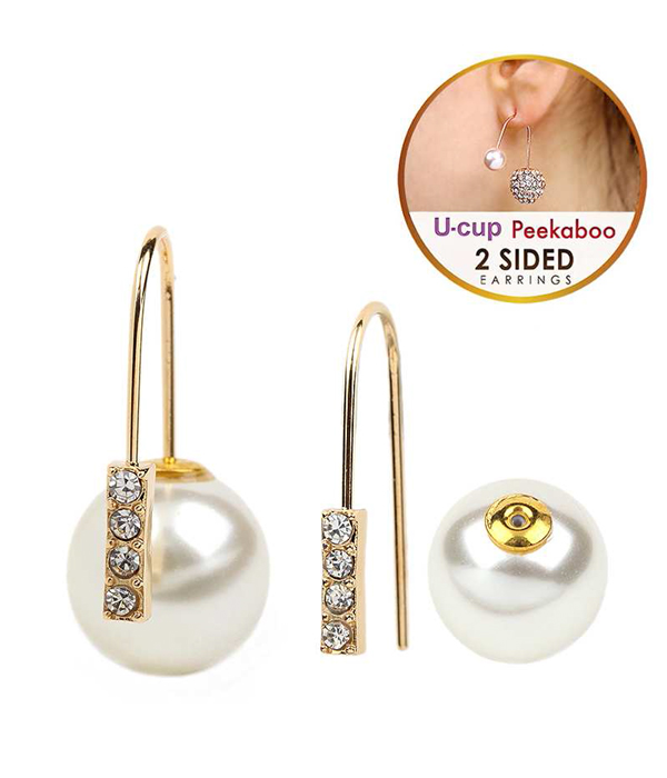 CRYSTAL AND PEARL DOUBLE SIDED FRONT AND BACK EARRING - U CUP