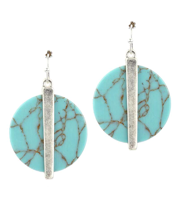 METAL BAR AND DISK STONE EARRING