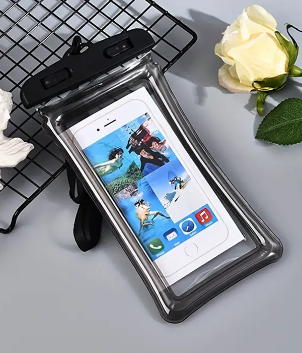 BEACH ESSENTIAL UNIVERSAL WATERPROOF PHONE POUCH - TOUCH SCREEN COMPATIBLE AND LANYARD - FITS UP TO 7 INCH SCREEN