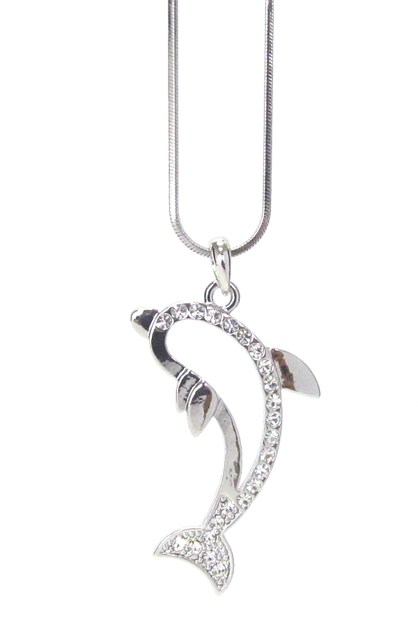 MADE IN KOREA WHITEGOLD PLATING CRYSTAL DOLPHIN PENDANT NECKLACE