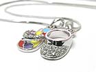 WHITE GOLD PLATING CRYSTAL AND METAL EPOXY MINIATURE SUNVISOR AND FLIPFLOP PENDANT NECKLACE