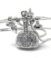 WHITE GOLD PLATING CRYSTAL MINIATURE PHONE PENDANT NECKLACE
