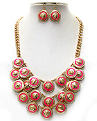 LION HEAD AND EPOXY DECO MULTI DISK LINK RIHANNA STYLE BIB NECKLACE EARRING SET