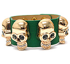 CRYSTAL MULTI SKULL AND LEATHERETTE BAND BRACELET