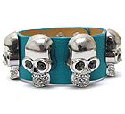 CRYSTAL MULTI SKULL AND LEATHERETTE BAND BRACELET