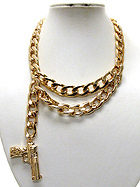 DOUBLE THICK CHAIN AND GUN SIDE DROP RIHANNA STYLE NECKLACE