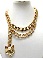 DOUBLE THICK CHAIN AND FOX SIDE DROP RIHANNA STYLE NECKLACE