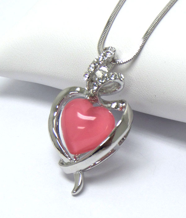 MADE IN KOREA WHITEGOLD PLATING CRYSTAL AND HEART STONE CENTRE PENDANT NECKLACE -valentine