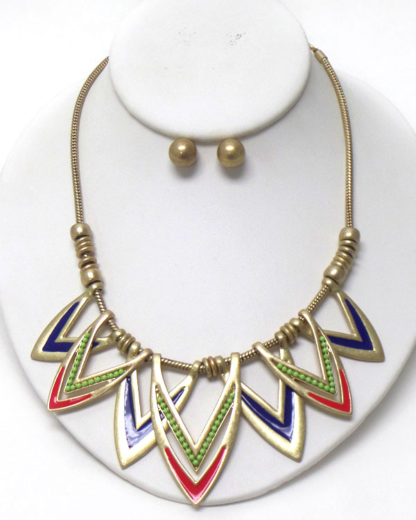 SEED BEAD AND EPOXY MULTI CHEVRON DROP NECKLACE EARRING SET