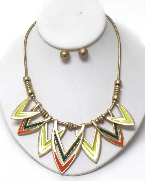 SEED BEAD AND EPOXY MULTI CHEVRON DROP NECKLACE EARRING SET