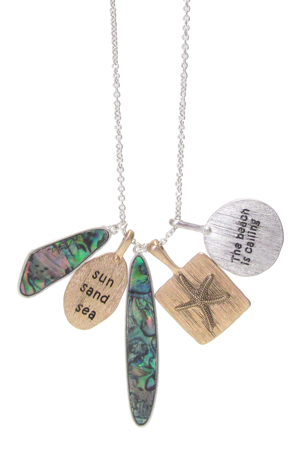 SEALIFE THEME ABALONE MULTI CHARM NECKLACE - THE BEACH IS CALLING
