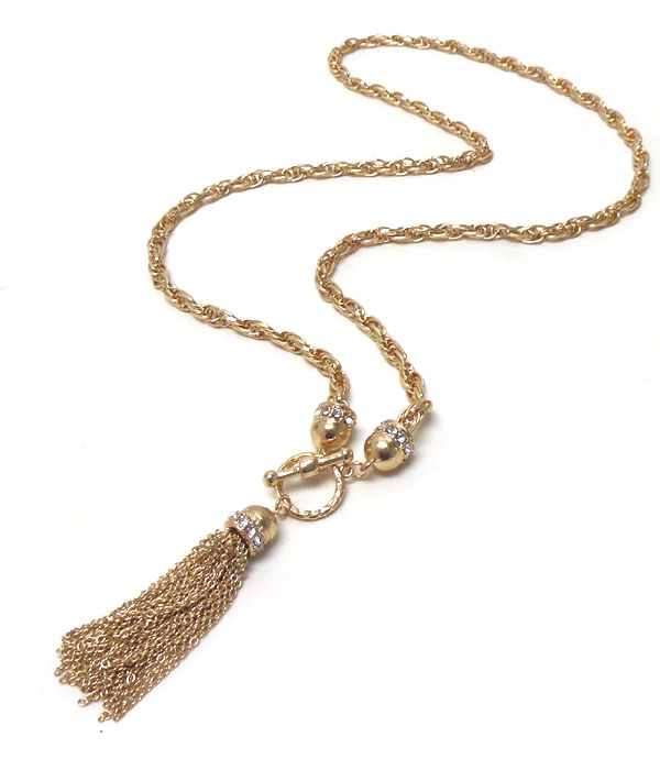 CRYSTAL AND CHAIN TASSEL DROP TOGGLE NECKLACE