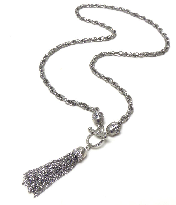 CRYSTAL AND CHAIN TASSEL DROP TOGGLE NECKLACE
