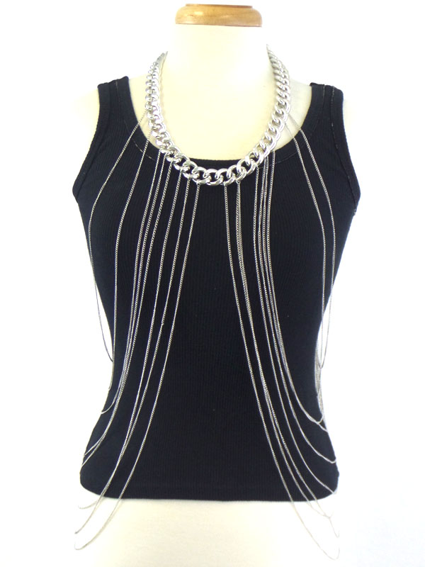 THICK CHAIN NECKLACE AND MULTI FINE CHAIN LINK BODY CHAIN