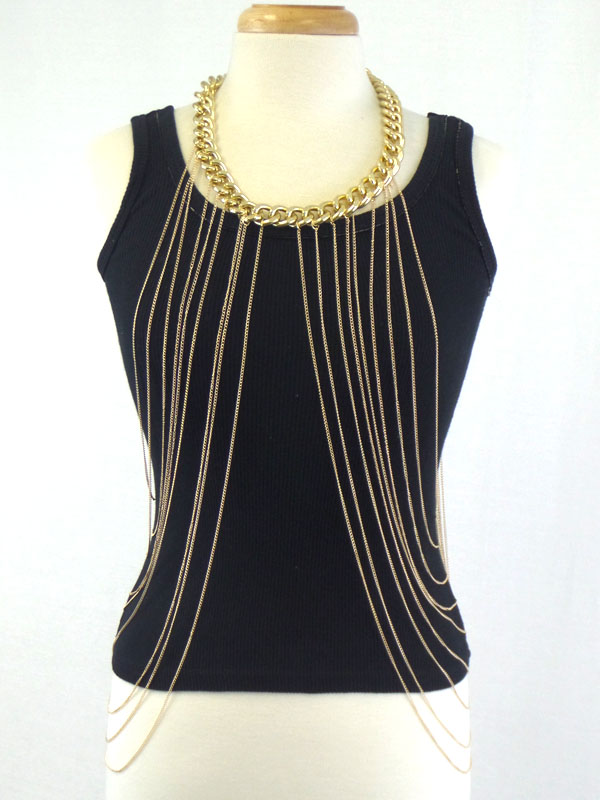 THICK CHAIN NECKLACE AND MULTI FINE CHAIN LINK BODY CHAIN