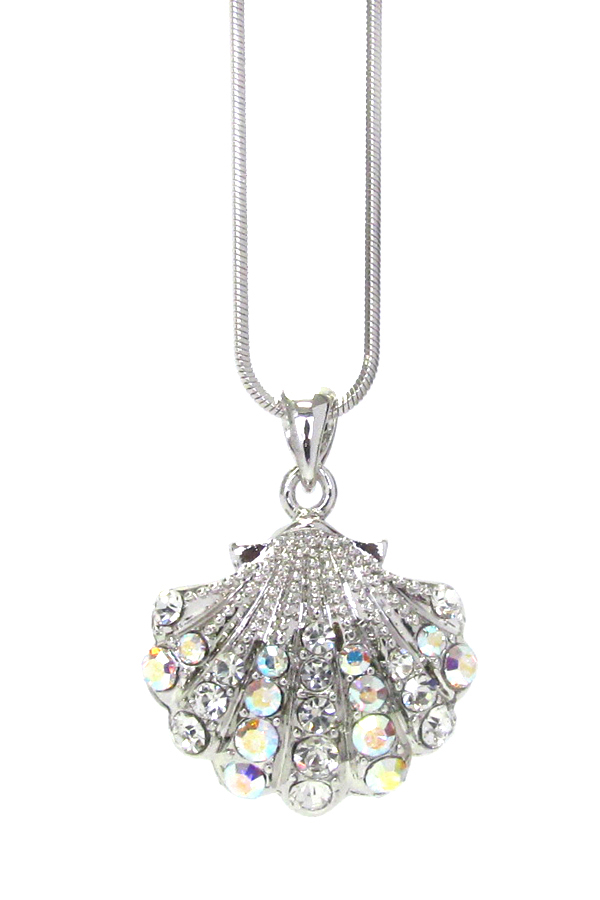 MADE IN KOREA WHITEGOLD PLATING CRYSTAL SHELL PENDANT NECKLACE