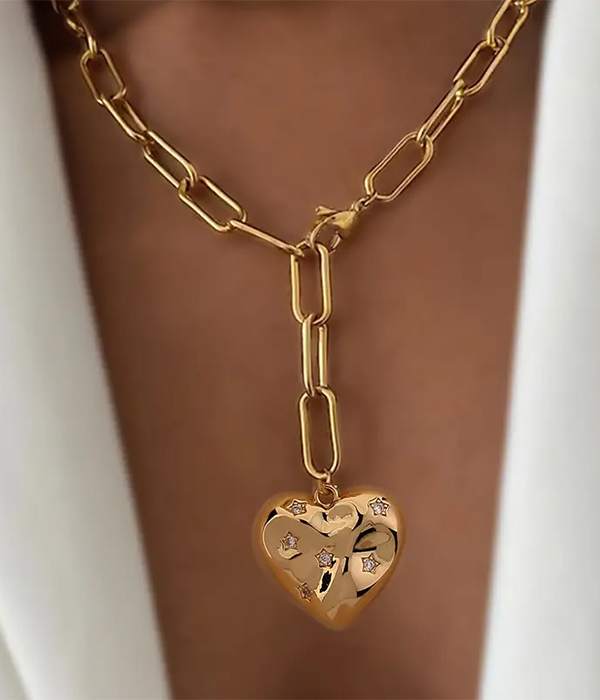 PUFFY HEART PENDANT DROP NECKLACE