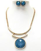 LARGE SOLE FACE ROUND STONE AND METAL BEAN NECKLACE EARRING SET