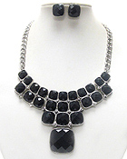 MULTI FACET SQUARE STONE DECO STATEMENT NECKLACE EARRING SET