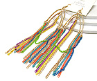 DOUBLE METAL HALF OVAL DROP MULTI CHAIN FASHION COLORFUL STYLE DROP EARRING - Wholesale Jewelry