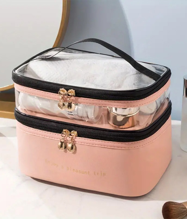 LARGE CAPACITY DOUBLE LAYER COSMETIC BAG