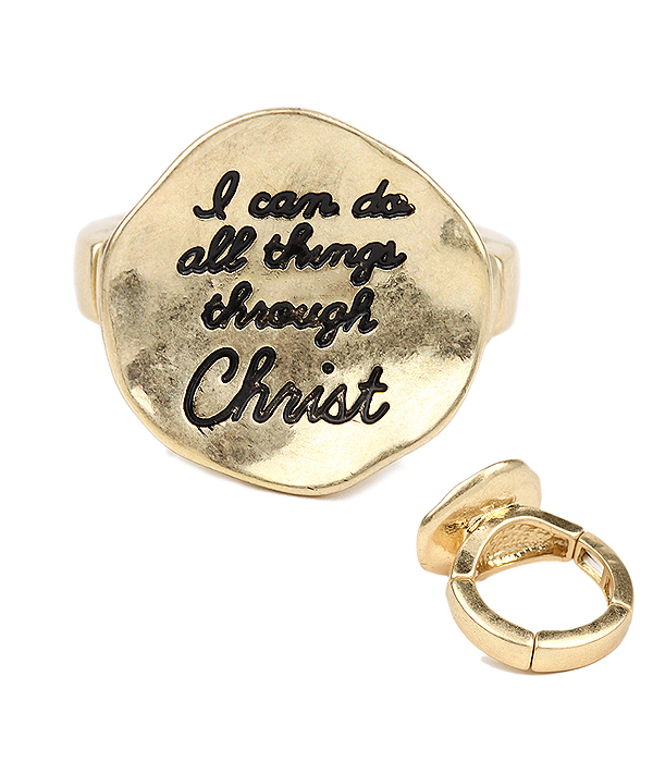 HANDMADE METAL DISK STRETCH RING - I CAN TO ALL THINGS THROUGH CHRIST
