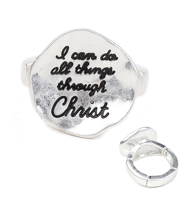 HANDMADE METAL DISK STRETCH RING - I CAN TO ALL THINGS THROUGH CHRIST