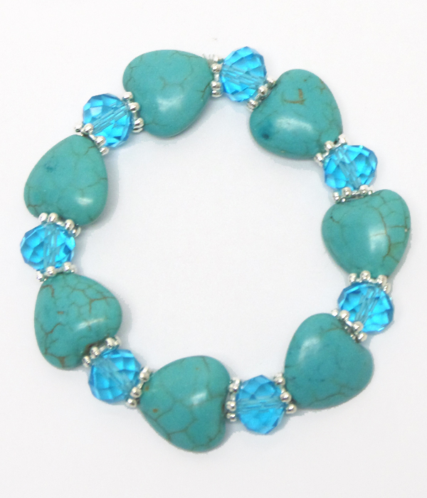 HEARTS TURQUOISE STONES WITH BEADS BRACELET 