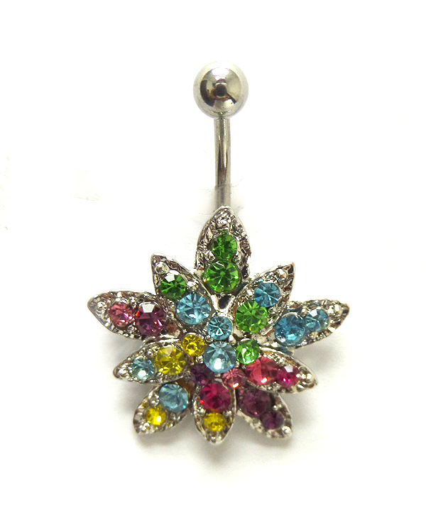 SURGICAL STEEL CRYSTAL FLOWER BELLY RING  NAVEL RING