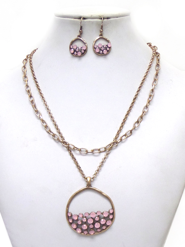2 LAYER CHAIN WITH CRYSTALS NECKLACE SET 