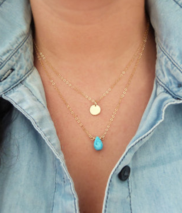 ETSY STYLE TURQUOISE SIMPLE LAYERED NECKLACE