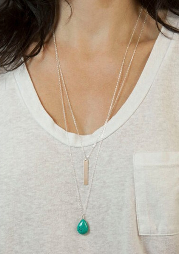 ETSY STYLE TURQUOISE SIMPLE LAYERED LONG NECKLACE