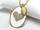 TUTTI FRUTTI CRYSTAL HEART AND METAL EPOXY OVAL DISK PENDANT NECKLACE