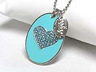 TUTTI FRUTTI CRYSTAL HEART AND METAL EPOXY OVAL DISK PENDANT NECKLACE