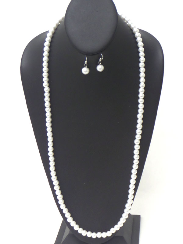 LONG PEARL NECKLACE EARRING SET