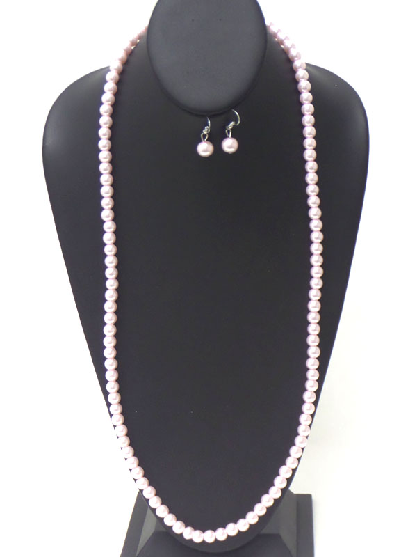 LONG PEARL NECKLACE EARRING SET