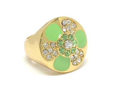 CRYSTAL ROUND FLOWER FACE FASHION RING
