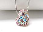 WHITE GOLD PLATING CRYSTAL BUBBLE PUFFY HEART PENDANT NECKLACE