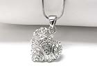 WHITE GOLD PLATING CRYSTAL STUD PUFFY HEART PENDANT NECKLACE