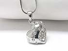 WHITE GOLD PLATING CRYSTAL STUD PUFFY HEART PENDANT NECKLACE