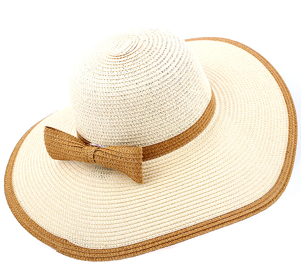 PAPER STRAW SUPER FLOPPY BRIM AND ATTACHABLE BOW ACCENT SUMMER HAT