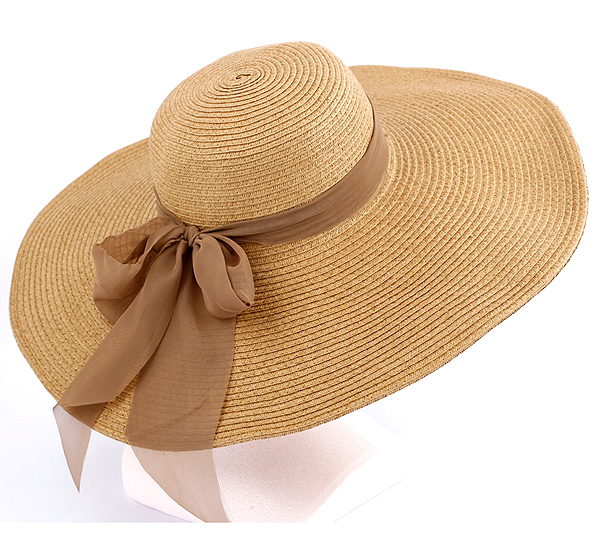 PAPER STRAW LARGE BRIM WITH WIRED EDGE AND RIBBON TIE HAT