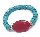 OVAL STONE AND WOODEN BEAD AND RONDELL ACCENT STRETCH BRACELET